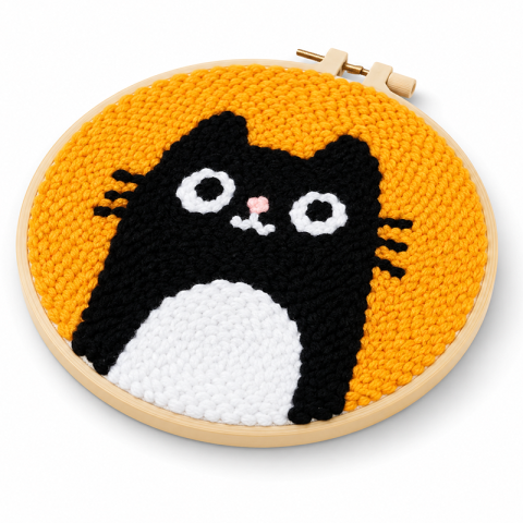 Набор для вышивки Punch Needle «Чёрный кот» для начинающих, DIY набор для творчества с пяльцами, иглами, нитками и тканью Набор для вышивки Punch Needle «Чёрный кот» для начинающих, DIY набор для творчества с пяльцами, иглами, нитками и тканью