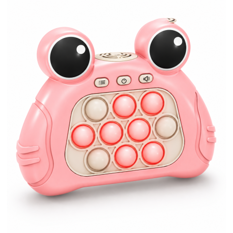 Электронная игра Pop It Quick Push с подсветкой и звуком, антистресс игрушка на реакцию и память, 4 игровых режима, Лягушка Розовая
