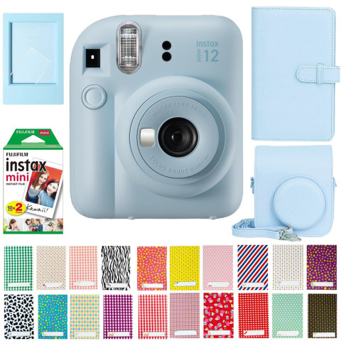 Набор камера моментальной печати Fujifilm Instax Mini 12 Pastel Blue + чехол + фотопленка 20 шт + фотоальбом 108 + наклейки 20 шт + фоторамка
