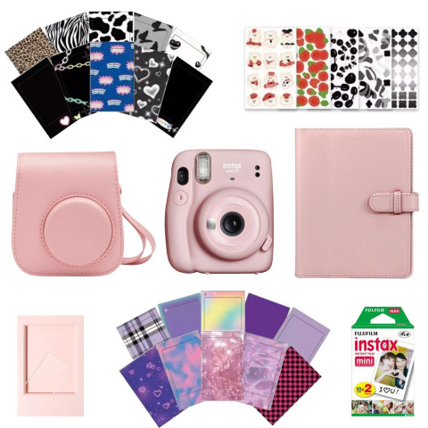 Камера моментальной печати Fujifilm Instax Mini 11 Rose + Чехол + Фотоальбом 128 + Фотопленка 20 шт + Фоторамка +Наклейки 30 шт