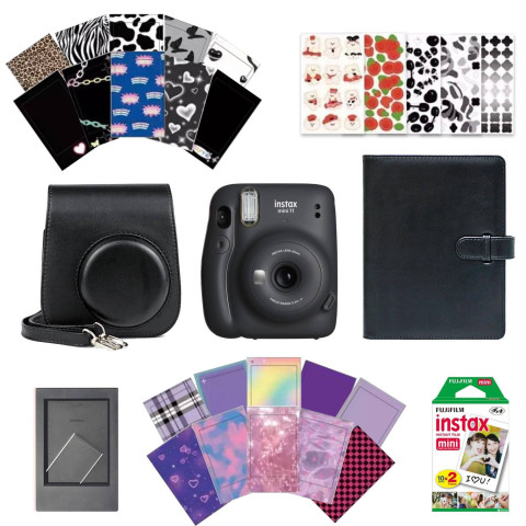 Камера моментальной печати Fujifilm Instax Mini 11 Black + Чехол + Фотоальбом 128 + Фотопленка 20 шт + Фоторамка +Наклейки 30 шт Камера моментальной печати Fujifilm Instax Mini 11 Black + Чехол + Фотоальбом 128 + Фотопленка 20 шт + Фоторамка +Наклейки 30 шт
