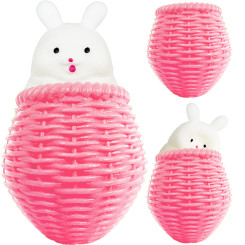 Іграшка стискувач антистрес зайчик у кошику 10 см White/Pink Іграшка стискувач антистрес зайчик у кошику 10 см White/Pink