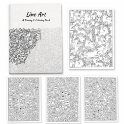 Книга для обводки и раскрашивания BrainSprout Line Art, 28 страниц, формат A4, антистресс-раскраска с дудл-иллюстрациями для детей и взрослых
