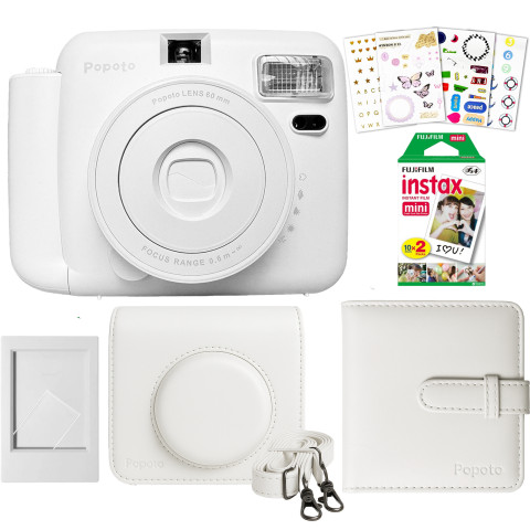 Набір камера моментального друку Popoto White + чохол + фотоплівка 20 штук + фотоальбом + фоторамка + 4 наклейки