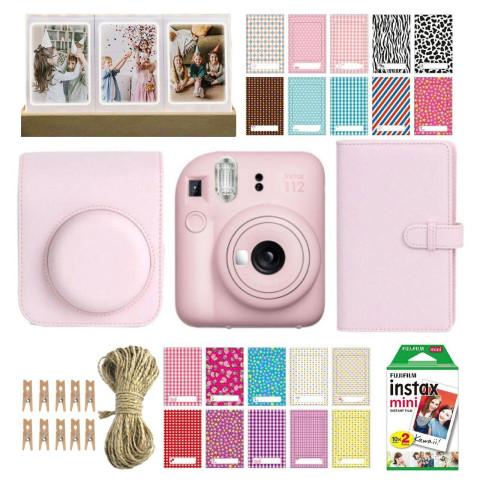 Набір камера моментального друку Fujifilm Instax Mini 12 Pink + чохол + фотоплівка 20 шт + фотоальбом 108 + наклейки 20 шт + фоторамка 3в1