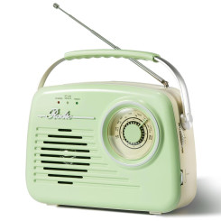 Портативное радио в стиле ретро с аккумулятором, Bluetooth, AM/FM Light Green Портативное радио в стиле ретро с аккумулятором, Bluetooth, AM/FM Light Green