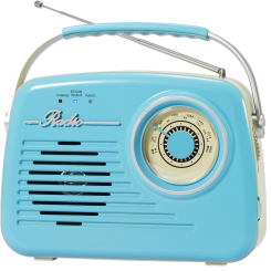 Портативне радіо в ретро-стилі з акумулятором, Bluetooth, AM/FM Blue Портативне радіо в ретро-стилі з акумулятором, Bluetooth, AM/FM Blue