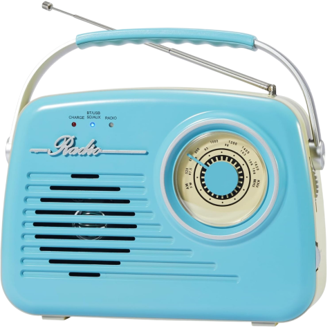 Портативне радіо в ретро-стилі з акумулятором, Bluetooth, AM/FM Blue