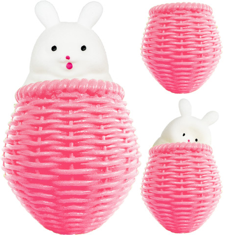 Іграшка стискувач антистрес зайчик у кошику 10 см White/Pink