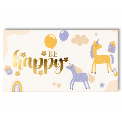 Конверт для денег «Be Happy» с единорогами и золотыми акцентами Конверт для денег «Be Happy» с единорогами и золотыми акцентами
