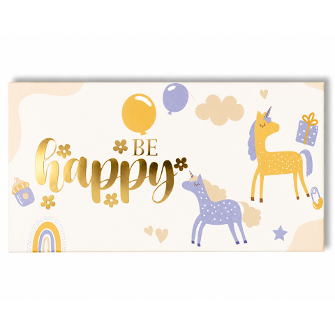 Конверт для денег «Be Happy» с единорогами и золотыми акцентами
