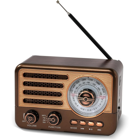 Портативное радио в винтажном ретро стиле AM/FM/SW, с аккумулятором, Bluetooth, USB-зарядкой, Коричневый