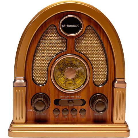 Портативное радио в винтажном ретро стиле AM/FM/SW, с аккумулятором, Bluetooth, USB-зарядкой M-Amazup RD-X7 Light Brown