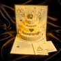 Музыкальная поздравительная открытка «Happy Birthday» с объемным тортом внутри и подсветкой, Золотой Музыкальная поздравительная открытка «Happy Birthday» с объемным тортом внутри и подсветкой, Золотой