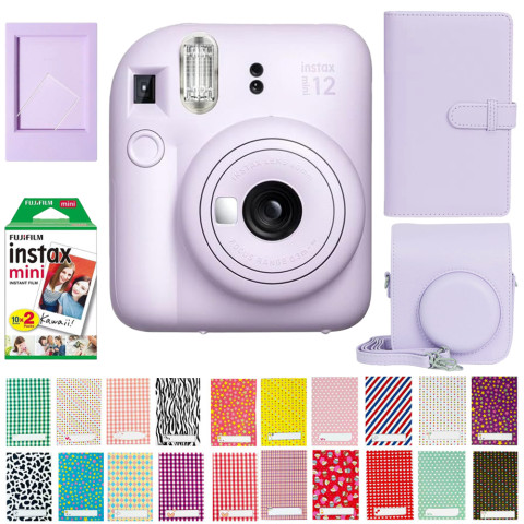 Набор камера моментальной печати Fujifilm Instax Mini 12 Purple + чехол + фотопленка 20 шт + фотоальбом 108 + наклейки 20 шт + фоторамка