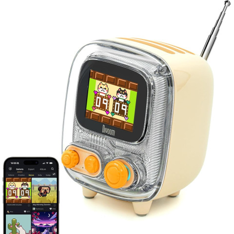 Портативная беспроводная колонка Divoom Tiivoo-2 с Bluetooth, пиксель-экраном, FM-радио, будильником и мультимедийными функциями, Бежевая