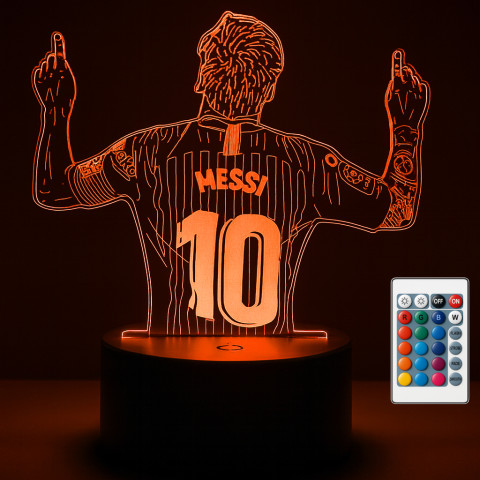 3D светодиодный ночник для комнаты Messi Football player, 16 сменных режимов + пульт управления, основа черная 3D светодиодный ночник для комнаты Messi Football player, 16 сменных режимов + пульт управления, основа черная