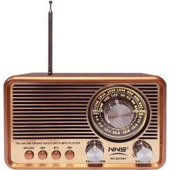 Портативний радіоприймач з підсвічуванням у ретро стилі AM/FM/SW/MP3 Bluetooth USB-заряджання та аккумулятором NNS NS-6676BT Brown/Gold Портативний радіоприймач з підсвічуванням у ретро стилі AM/FM/SW/MP3 Bluetooth USB-заряджання та аккумулятором NNS NS-6676BT Brown/Gold