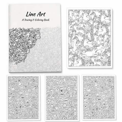 Книга для обводки и раскрашивания BrainSprout Line Art, 28 страниц, формат A4, антистресс-раскраска с дудл-иллюстрациями для детей и взрослых Книга для обводки и раскрашивания BrainSprout Line Art, 28 страниц, формат A4, антистресс-раскраска с дудл-иллюстрациями для детей и взрослых