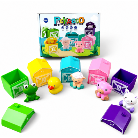 Развивающая игра Peekaboo 5 домиков, 5 фигурок, сортер по цвету, пальчиковый театр, Ферма Развивающая игра Peekaboo 5 домиков, 5 фигурок, сортер по цвету, пальчиковый театр, Ферма