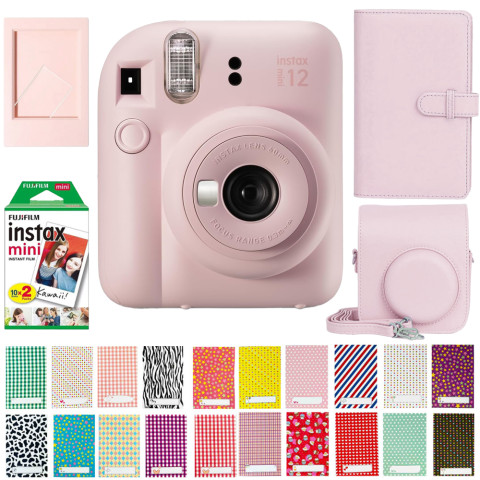 Набор камера моментальной печати Fujifilm Instax Mini 12 Rose + чехол + фотопленка 20 шт + фотоальбом 108 + наклейки 20 шт + фоторамка