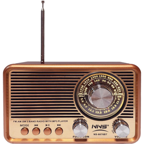Портативный радиоприемник с подсветкой в ретро стиле AM/FM/SW/MP3 Bluetooth USB-зарядка та акумулятором NNS NS-6676BT Brown/Gold