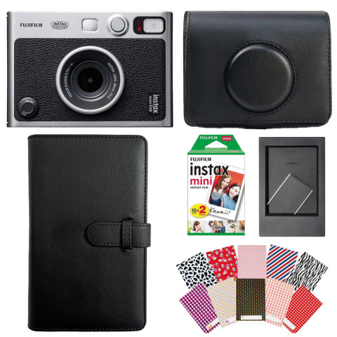 Набор камера моментальной печати Fujifilm Instax Mini Evo Hybrid Black + чехол + фотопленка 20 шт + фотоальбом 108 + наклейки 20 шт + фоторамка