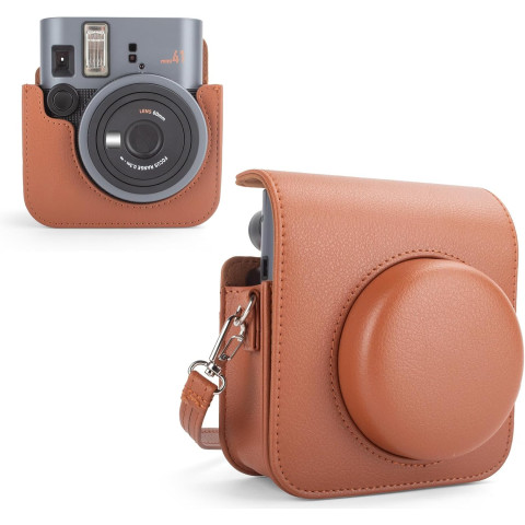 Чехол Fujifilm Instax Mini 41 с ремешком, защитный футляр из экокожи, Коричневый Чехол Fujifilm Instax Mini 41 с ремешком, защитный футляр из экокожи, Коричневый