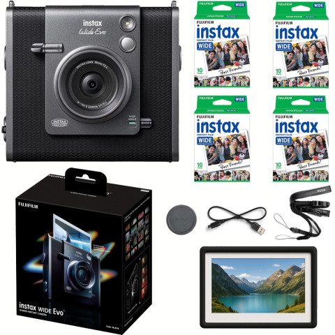 Набор камера моментальной печати Fujifilm Instax WIDE Evo Black + магнитная фоторамка  + фотопленка 40 шт