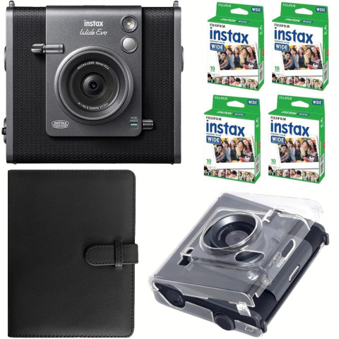 Набор камера моментальной печати Fujifilm Instax WIDE Evo Black + чехол прозрачный  + фотоальбом для 80 фото + фотопленка 40 шт