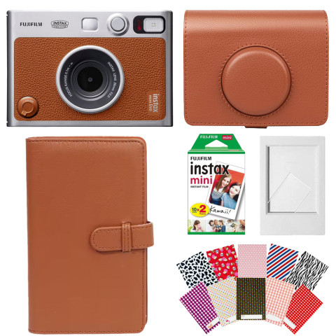 Набір камера моментального друку Fujifilm Instax Mini Evo Hybrid Brown + чохол + фотоплівка 20 шт + фотоальбом 108 + наклейки 20 шт + фоторамка