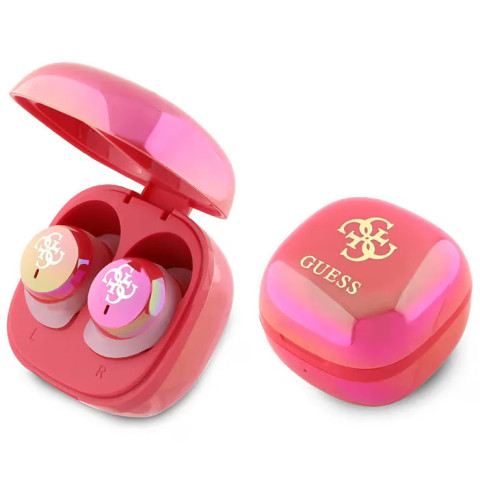 Наушники Guess Bluetooth TWS + док-станция Iridescent 4G Fuschia Наушники Guess Bluetooth TWS + док-станция Iridescent 4G Fuschia