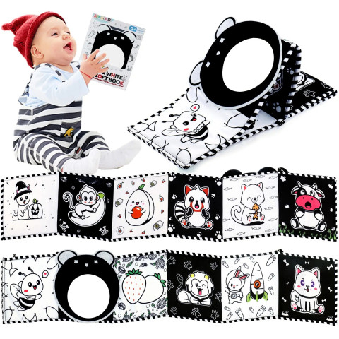 Игрушка развивающая Зеркало и книжка-раскладушка Animals and Fruits Black/White Игрушка развивающая Зеркало и книжка-раскладушка Animals and Fruits Black/White