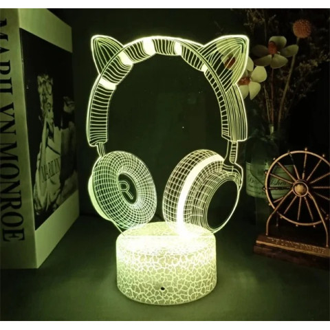 3D светодиодный ночник для игровой комнаты Headphones 7 colors 3D светодиодный ночник для игровой комнаты Headphones 7 colors