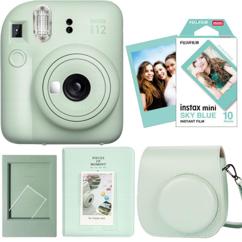 Набір камера моментального друку Fujifilm Instax Mini 12 Green + чохол + фотоплівка 10 шт + фотоальбом 64 + фоторамка