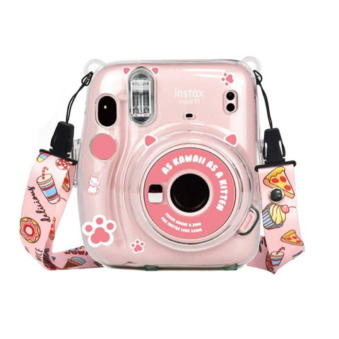 Чохол Fujifilm Instax Mini 11 Case Transparent + наклейки рожеві