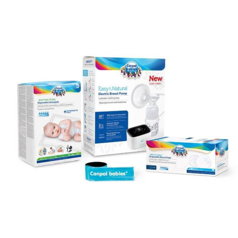 Молокоотсос электрический Canpol Babies Easy & Natural 12/207 + Лактационные прокладки + Одноразовые пеленки + Светоотражающий браслет