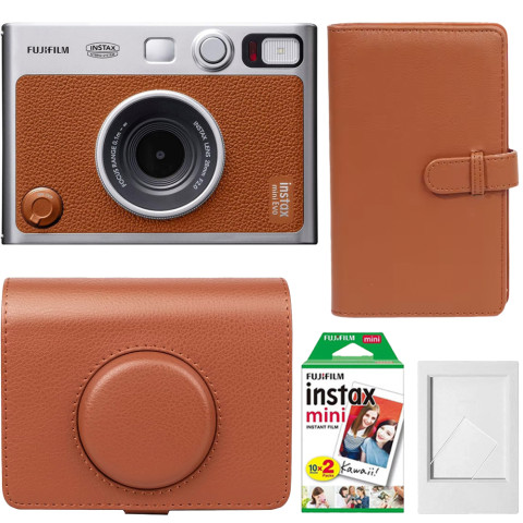 Набор камера моментальной печати Fujifilm Instax Mini Evo Hybrid Brown + чехол + фотопленка 20 шт + фотоальбом 108 + фоторамка Набор камера моментальной печати Fujifilm Instax Mini Evo Hybrid Brown + чехол + фотопленка 20 шт + фотоальбом 108 + фоторамка